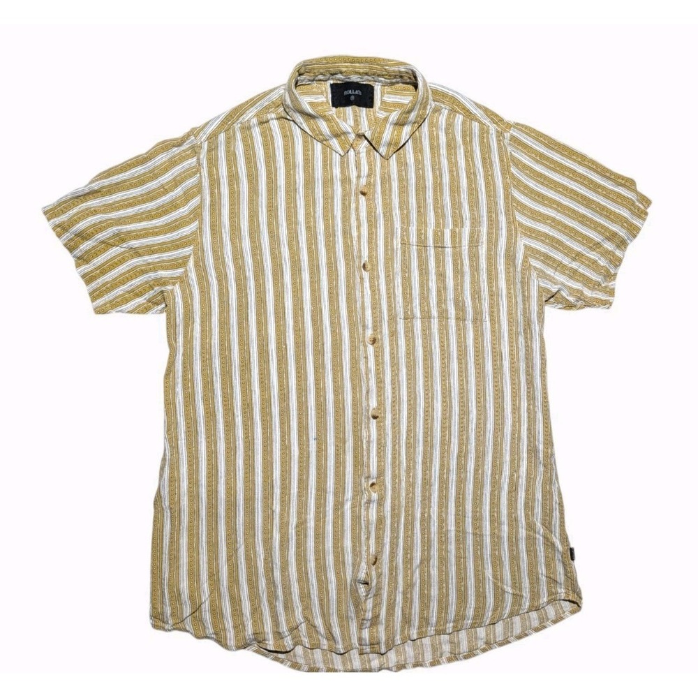 Rolla's Stripe Shirt Mens M Yellow Short Sleeve Button‎ Up Casual Surf